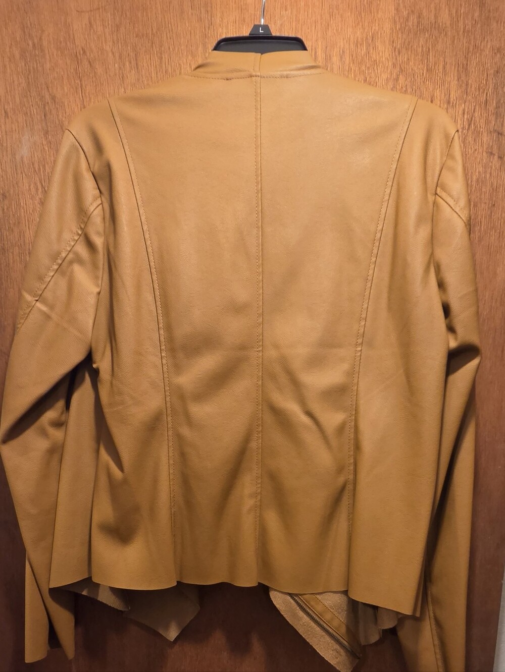 JustFab Cognac Brown/tan Faux Suede Draped Leather Jacket SzL - Picture 5 of 13